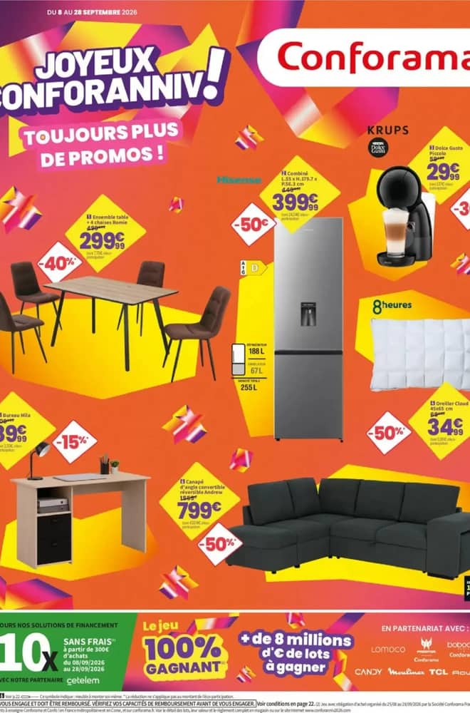Couverture du catalogue Conforama, valable 8–28 septembre 2026